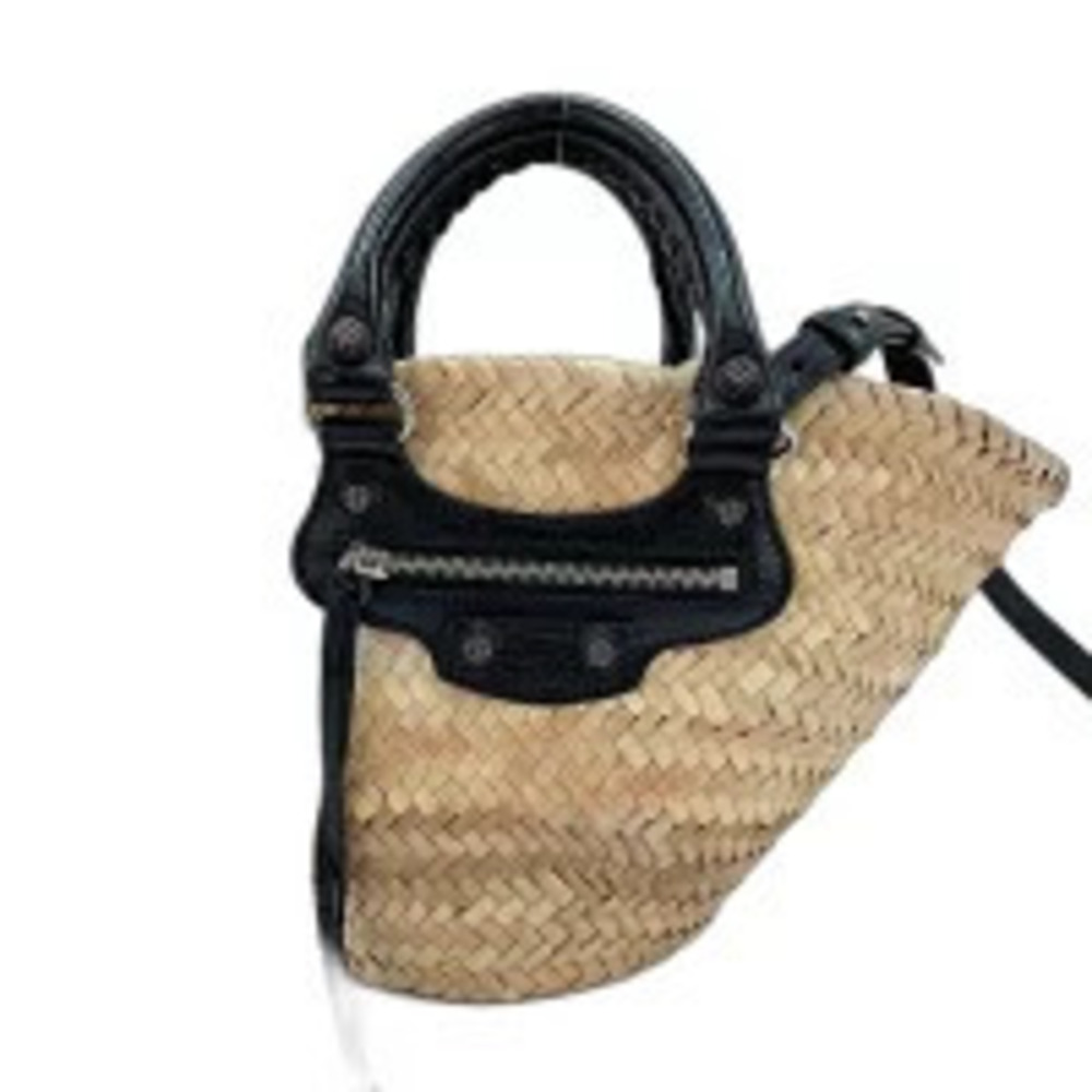 Balenciaga Lucagol Basket Bag Handbag Raffia Beige Cream